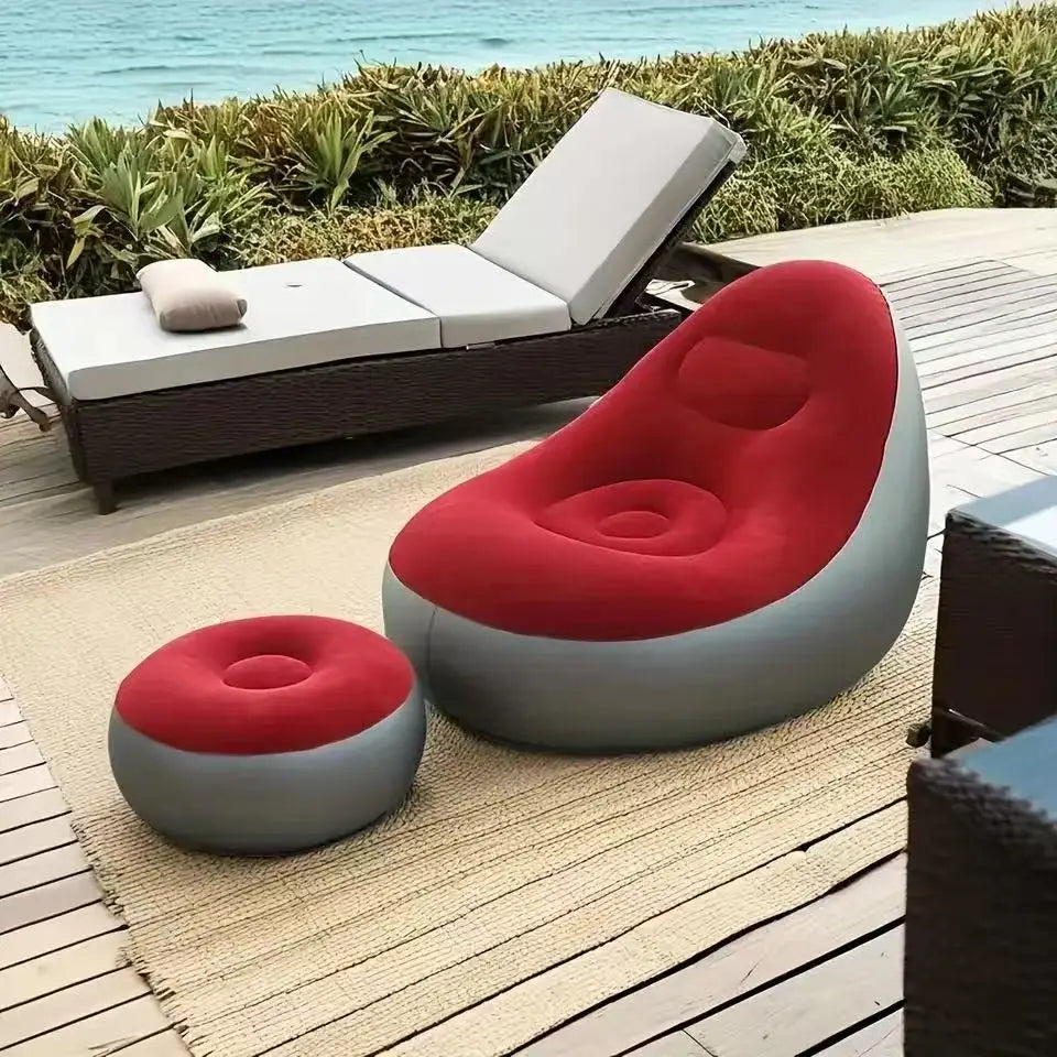 Portable Inflatable Lounge Sofa Set With Footrest Foldable Air Chair