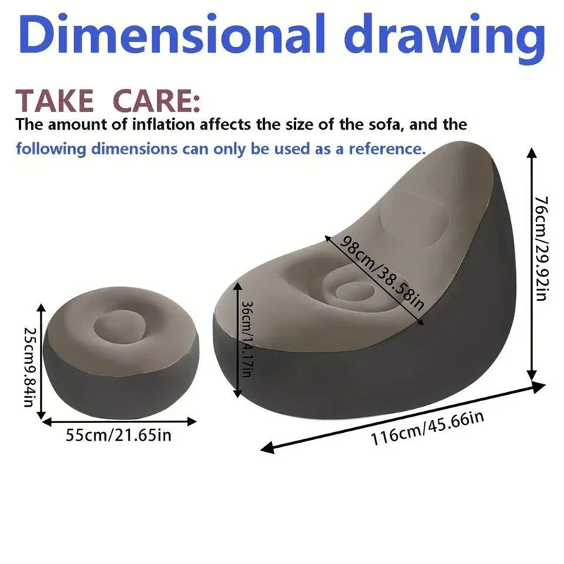 Portable Inflatable Lounge Sofa Set with Footrest Foldable Air Chair & Manual Pump for Living Room & Outdoors E140