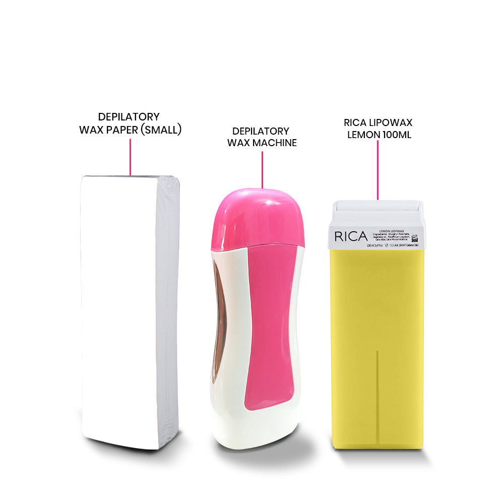 3 In 1 Wax Deal  Depilatory Wax Paper + Rica Roller Wax 100ml + Liker Wax Machine