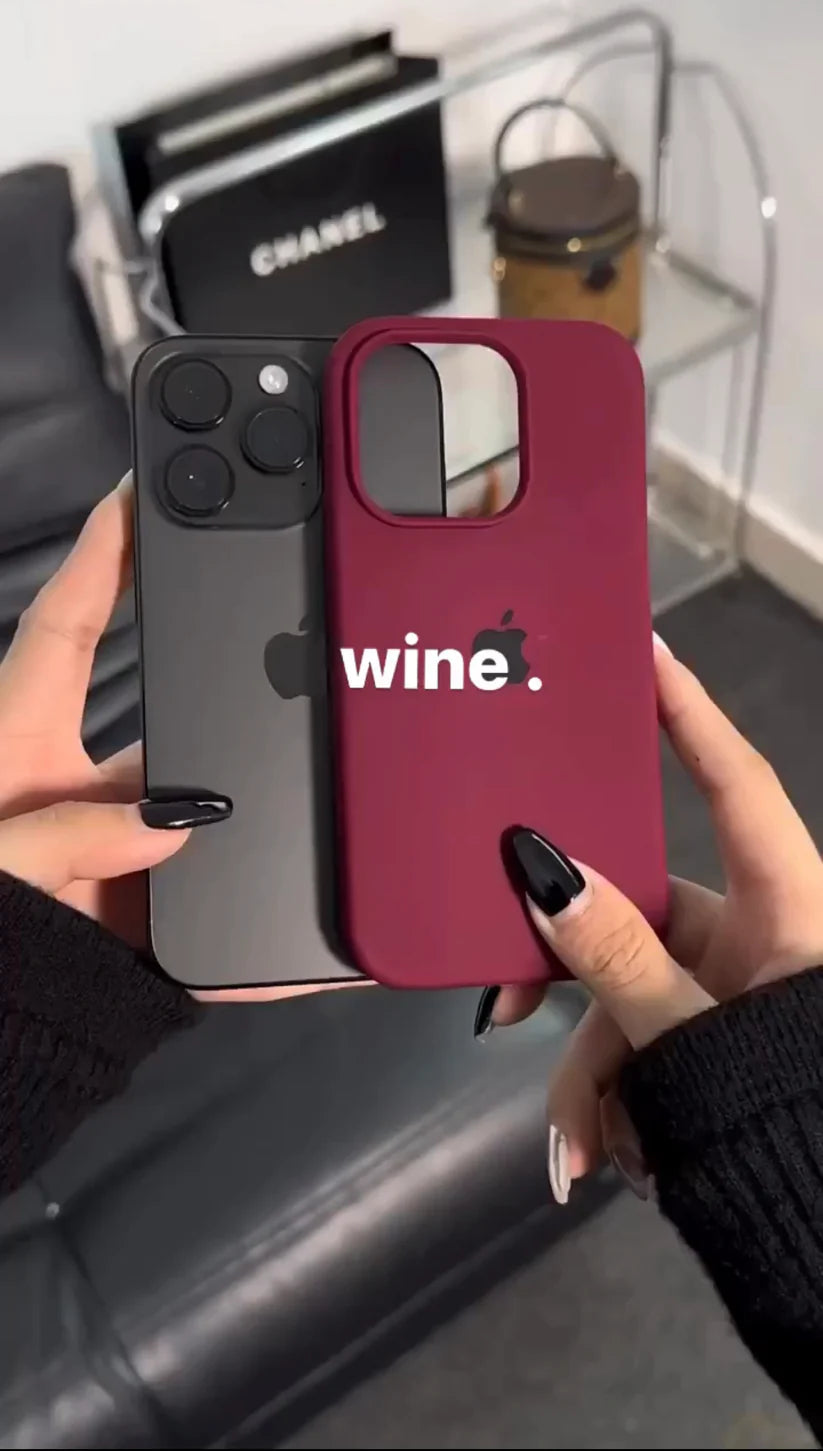 iPhone Silicone Case Wine Red with Apple Logo for iPhone 11 – 14 Series