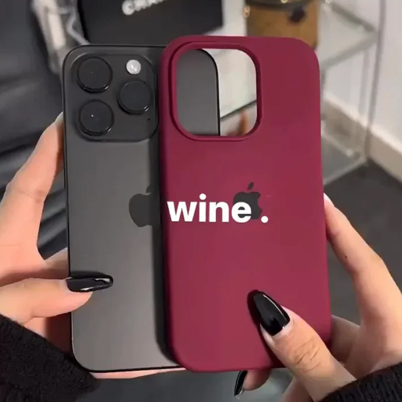 iPhone Silicone Case Wine Red with Apple Logo for iPhone 11 – 14 Series