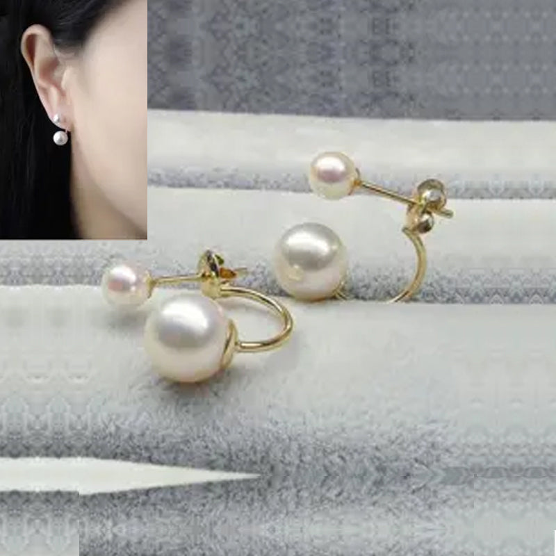 White Akoya Double Pearl Earrings  + 1 Jewellery packing bag FREE