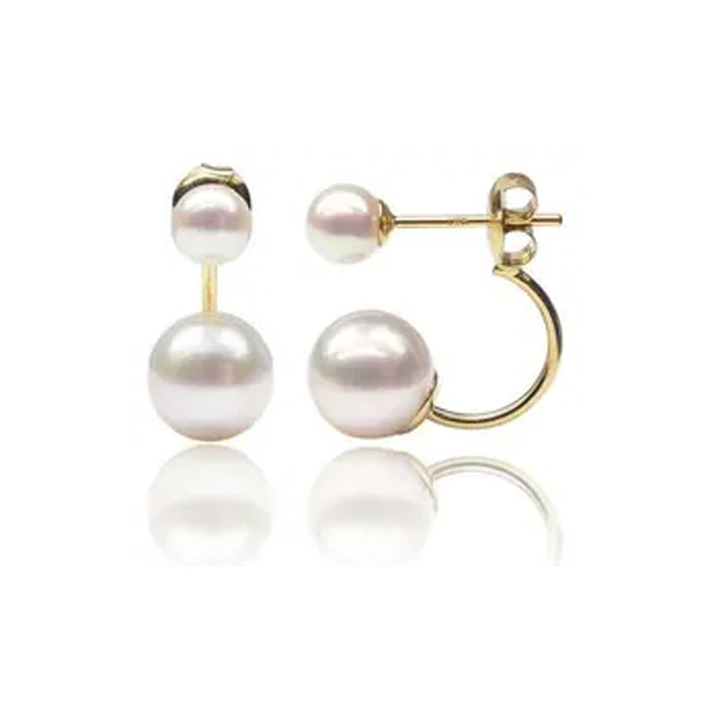 White Akoya Double Pearl Earrings  + 1 Jewellery packing bag FREE