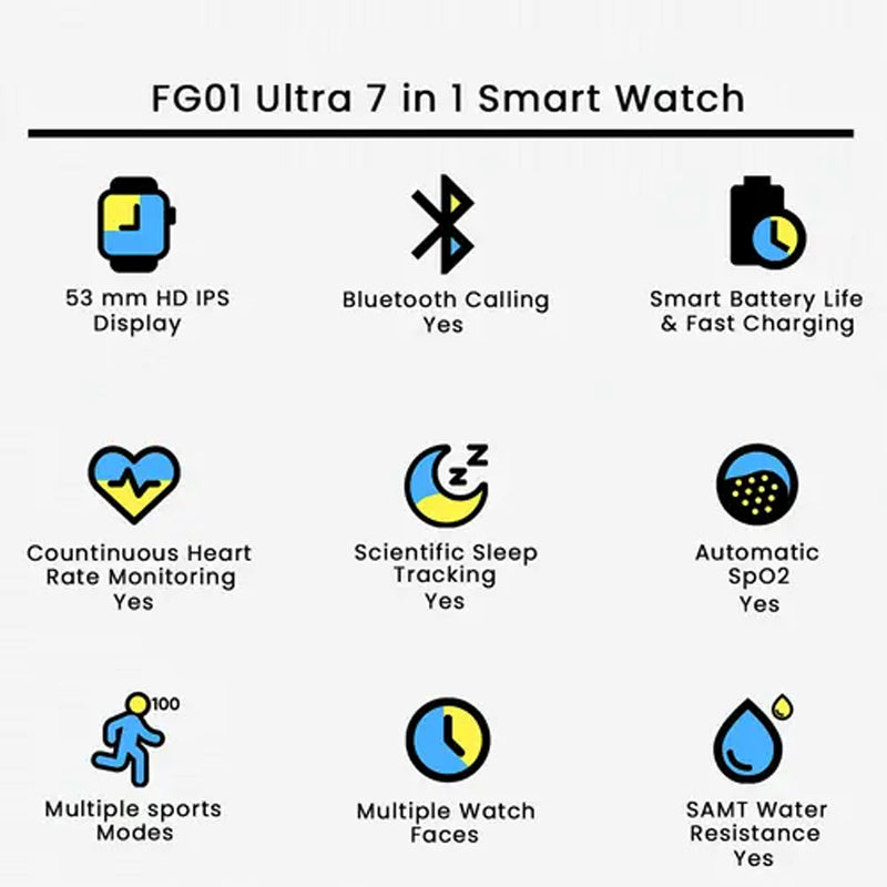 FG01 Smart Watch 7+1 (Seven Plus One) – Bluetooth Calling Fitness Smartwatch with Health Tracking & Sports Modes