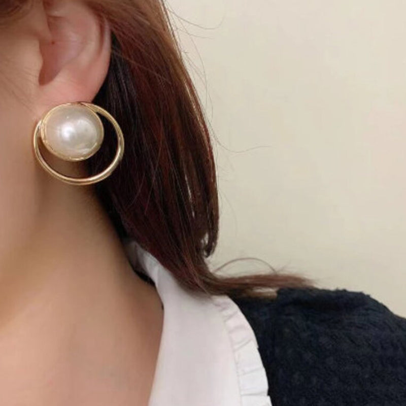 Large Round Pearl Hollow Double Circle Earrings. + 1 Jewellery packing bag FREE
