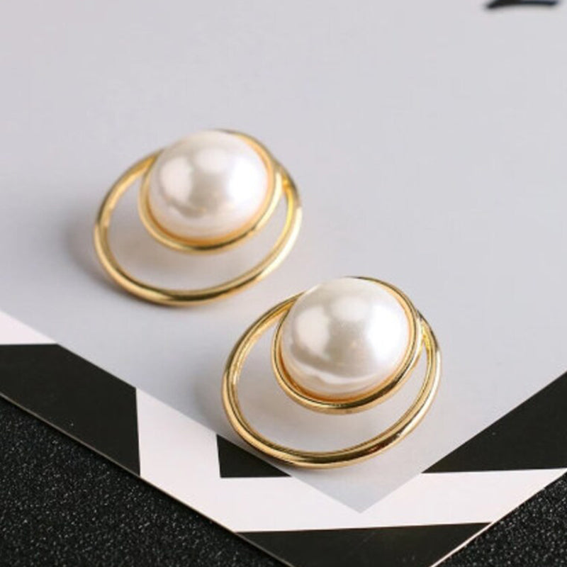Large Round Pearl Hollow Double Circle Earrings. + 1 Jewellery packing bag FREE