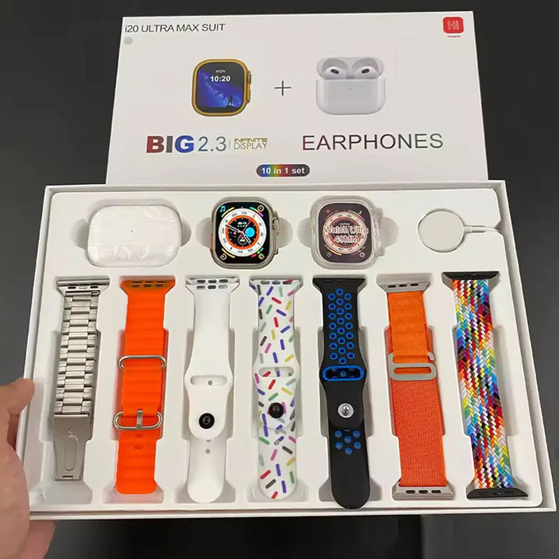 i20 Ultra Max SUIT 10 in 1 Set Smartwatch with TWS Earphone